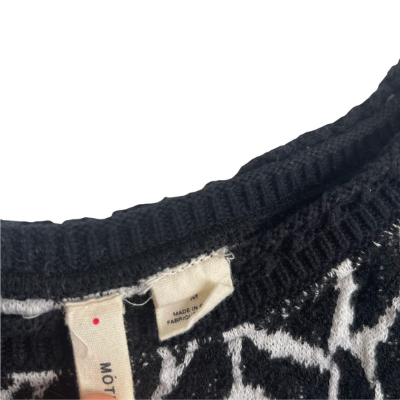 Moth Anthropologie Black White Halfeti Rose Floral Sweater Wool Womens Medium - Picture 5 of 7